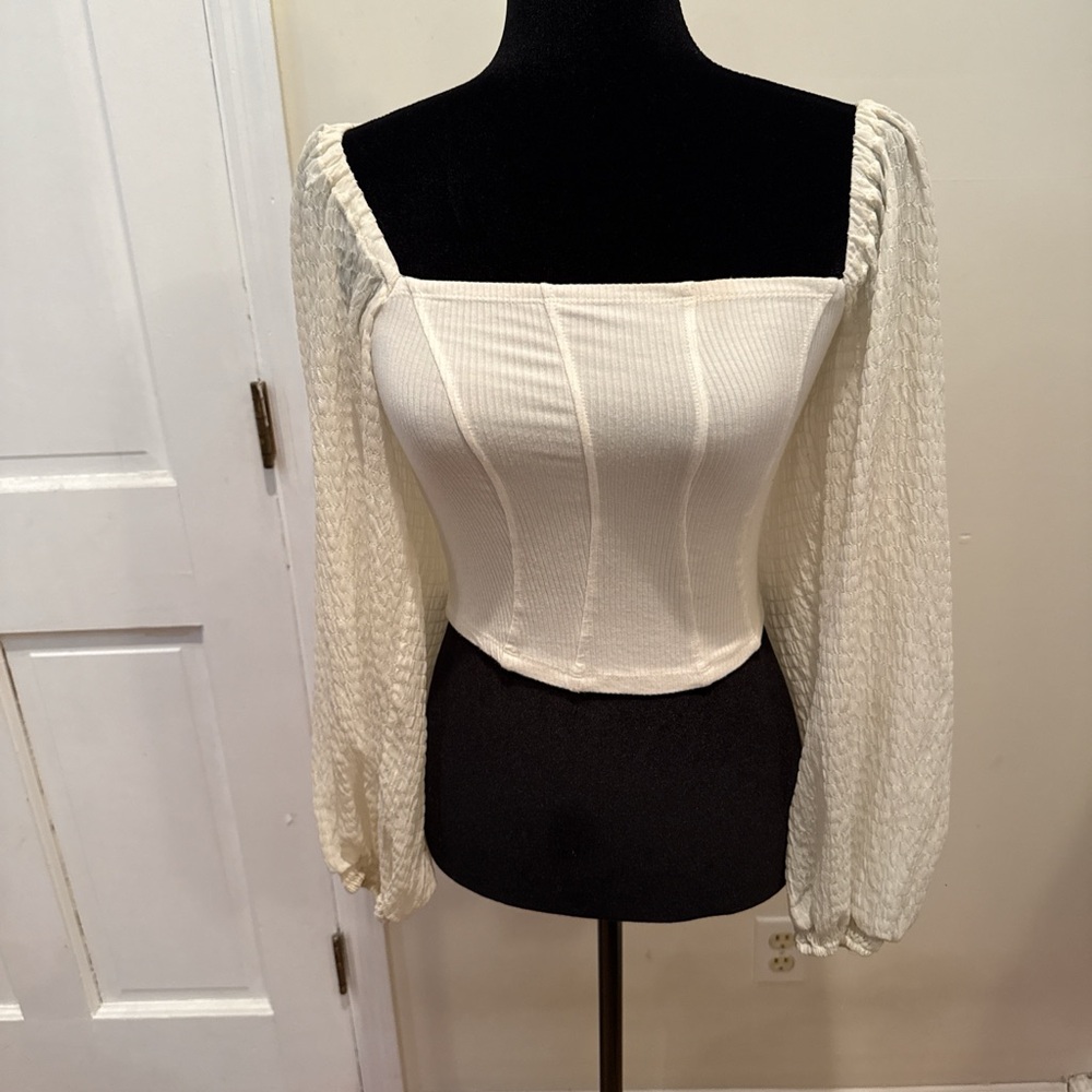 Urban Outfitters Cream Textured Blouse